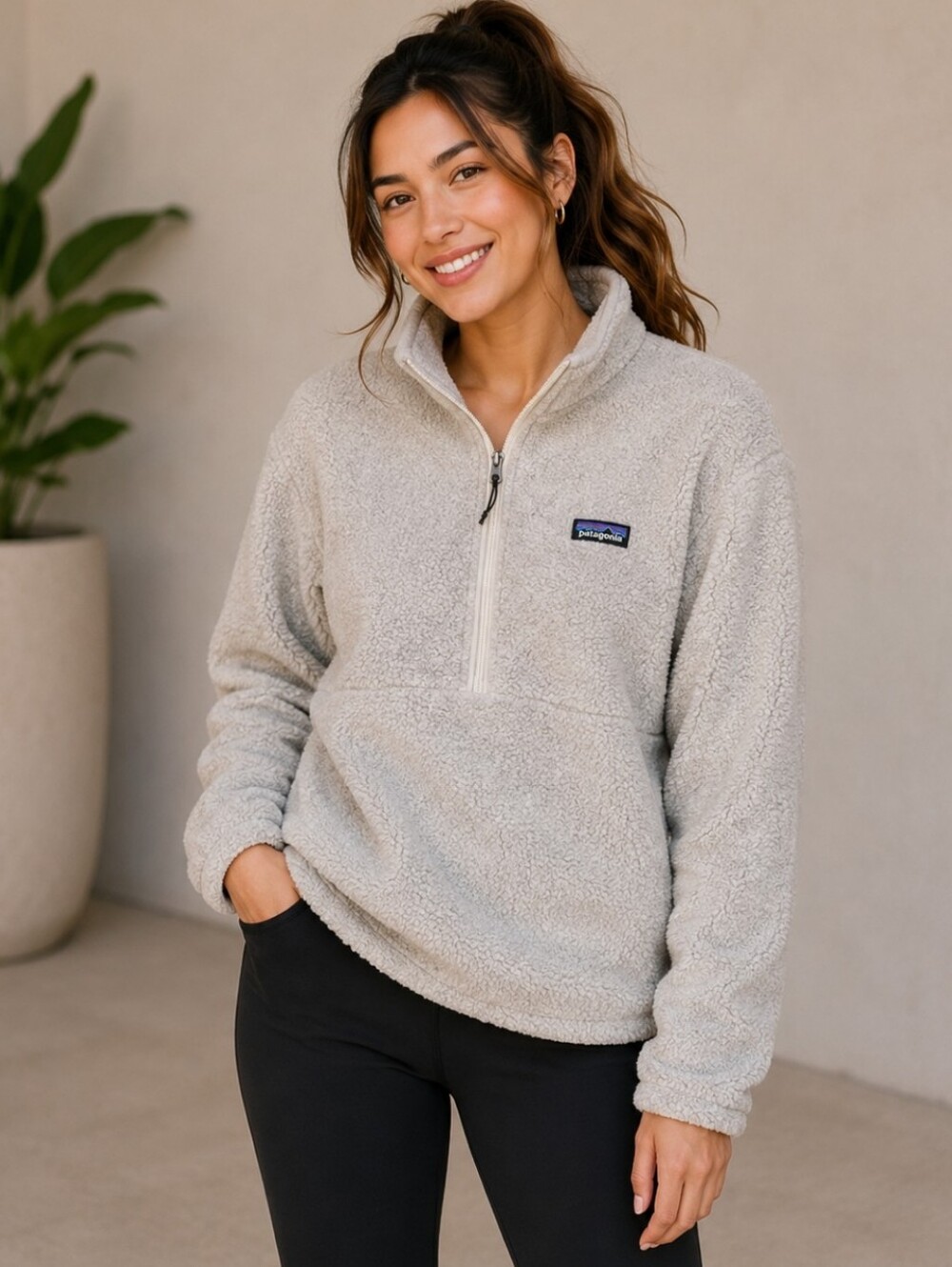 Patagonia Women's Reclaimed Fleece Pullover 1/2 Zip Size Medium Beige